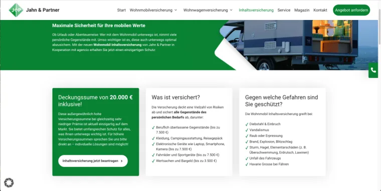 Sicher auf Reisen: Jahn & Partner erweitert Angebot für Wohnmobil-Inhaltsversicherung Bild: Sicher auf Reisen: Jahn & Partner erweitert Angebot für Wohnmobil-Inhaltsversicherung