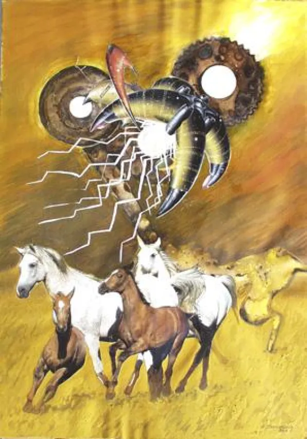 VU 18 Galoppierende Pferdeherde 2, Mischtechnik und Ferroprint, 53x38 cm, 2008