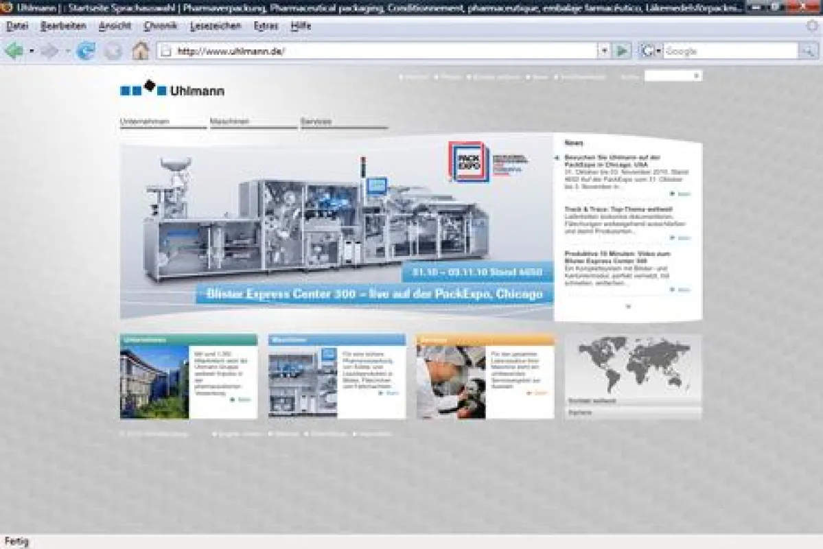 Startseite von www.uhlmann.de mit insgesamt 2.000 Seiten in Deutsch und Englisch
