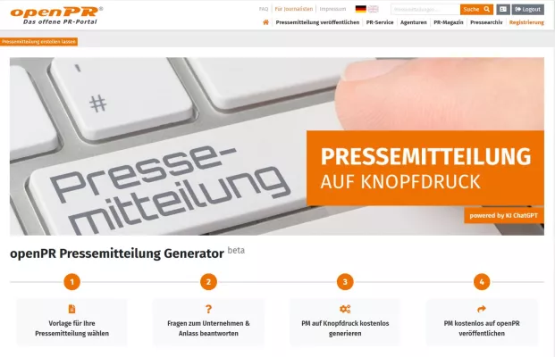 Bild: openPR startet kostenlosen Pressemitteilung Generator auf Basis von KI ChatGPT