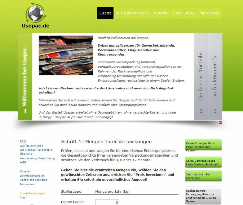 Jetzt preisgünstig online Verpackungen lizenzieren! Bei www.usepac.de einfach in drei Schritten.