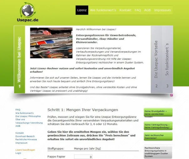 Usepac.de – Bremer Startup vermittelt preiswerte Entsorgungslizenzen und lizenziert Verpackungen online Bild: Usepac.de – Bremer Startup vermittelt preiswerte Entsorgungslizenzen und lizenziert Verpackungen online