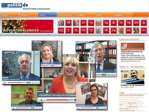 Bild: Politprominenz hinter Türchen: Heute „Nikoläusin“ Claudia Roth im Video-Adventskalender