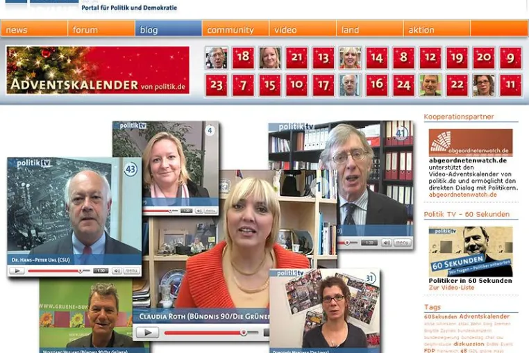 Bild: Politprominenz hinter Türchen: Heute „Nikoläusin“ Claudia Roth im Video-Adventskalender