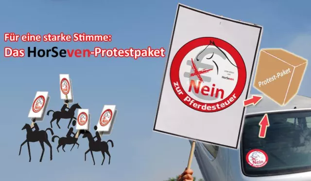 Bild: Nein zur Pferdesteuer. HorSeven unterstützt Protest.
