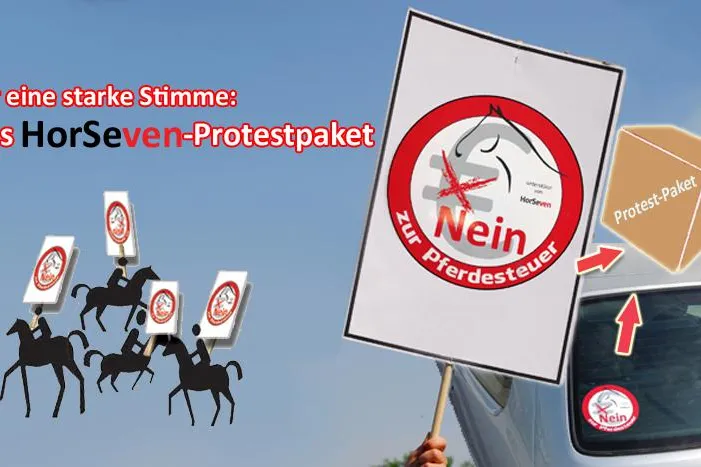 Nein zur Pferdesteuer. HorSeven unterstützt Protest. Bild: Nein zur Pferdesteuer. HorSeven unterstützt Protest.