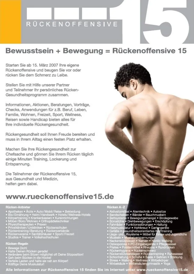 Rückenoffensive 15 startet am 15. März 2007 mit einer 24-monatigen Rückengesundheitstour durch Deutschland