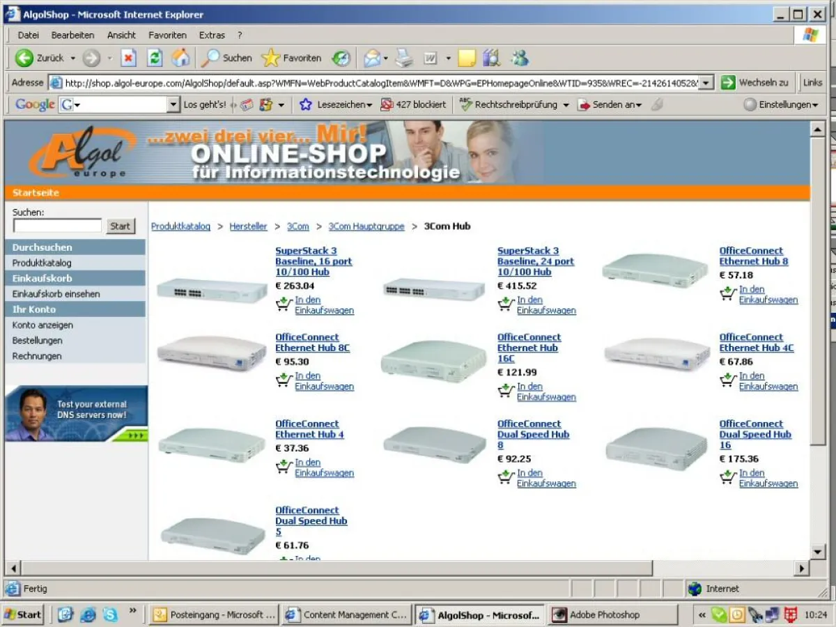 Screenshot des Algol Europe Webshops