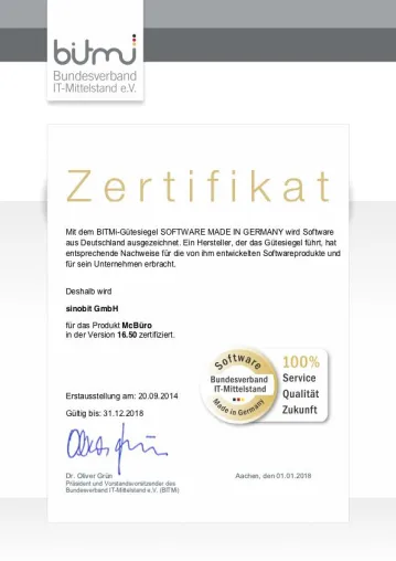 McBüro mit dem BITMi-Gütesiegel 2018 ausgezeichnet Bild: McBüro mit dem BITMi-Gütesiegel 2018 ausgezeichnet