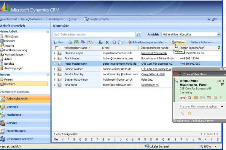 Bild: Telefonielösung für Microsoft Dynamics CRM und NAV - Integrierte CTI Lösung von C4B