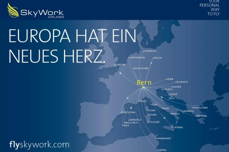 Bild: Schweizer Fluggesellschaft SkyWork Airlines über HitchHiker Direktanbindung buchbar