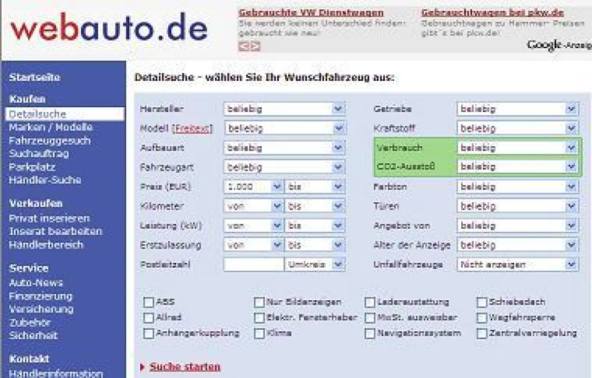 Ökosuche bei webauto.de