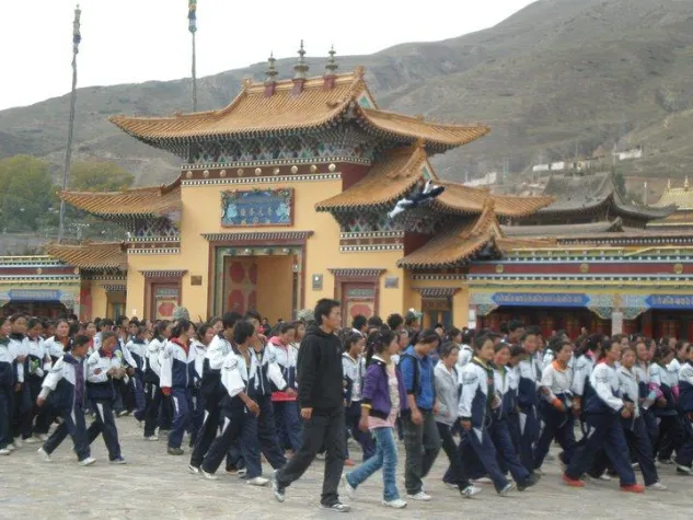 Bild: Schüler in Rebkong protestieren gegen die Abschaffung von Tibetisch als Unterrichtssprache