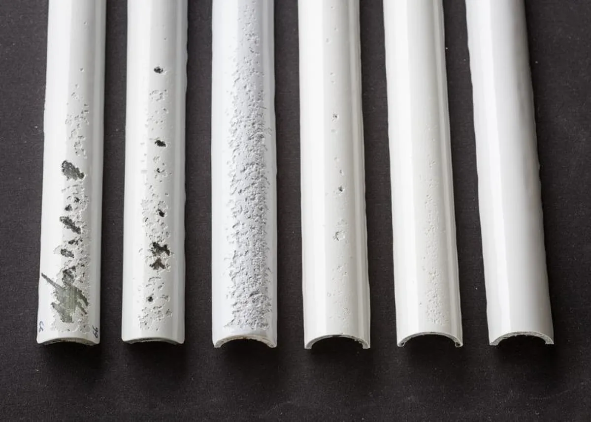 Vergleich von Materialproben mit unterschiedlicher Beschichtung nach Regenero-sionstest. (Jan Meier)