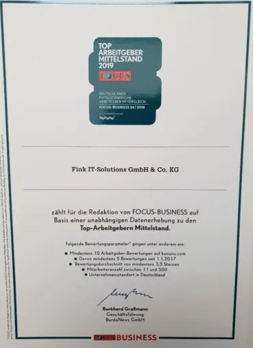 Bild: Fink IT-Solutions – Arbeitgeber des Mittelstands 2019