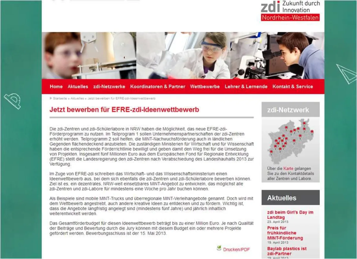 Bis zum 15. Mai 2013 einreichen - Bewerbung für den EFRE-zdi-Ideenwettbewerb