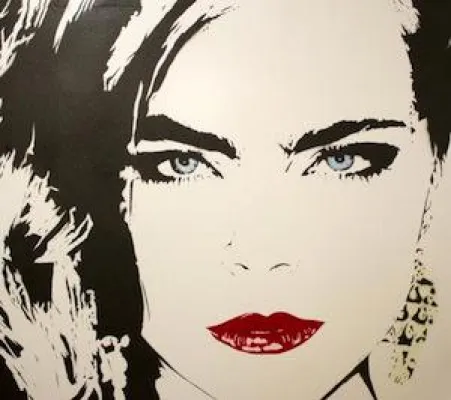 Bild: FLUEGEL-RONCAK kann als einzige Galerie Deutschlands die Grafik "Cara Delevingne" von BAMBI präsentieren