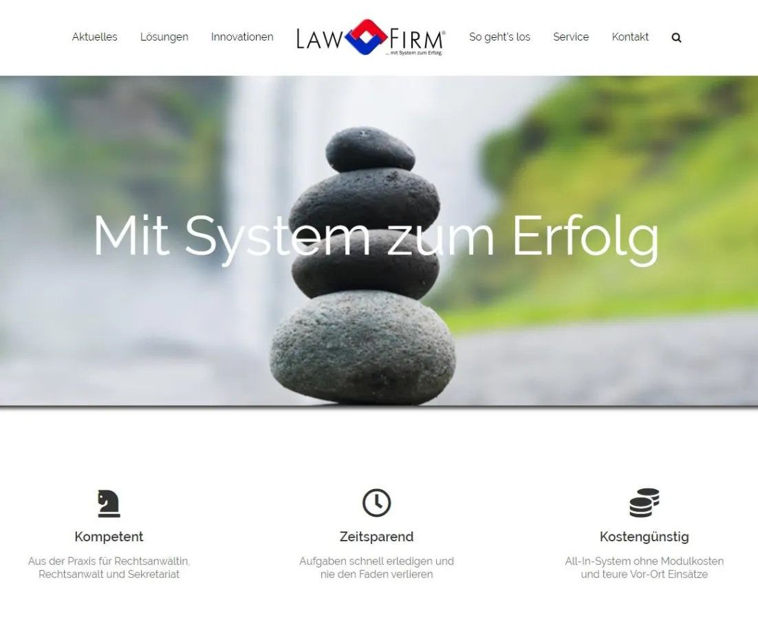 Startseite der neuen Webseite mit interessanten Informationen zur Premium Anwaltssoftware LawFirm.