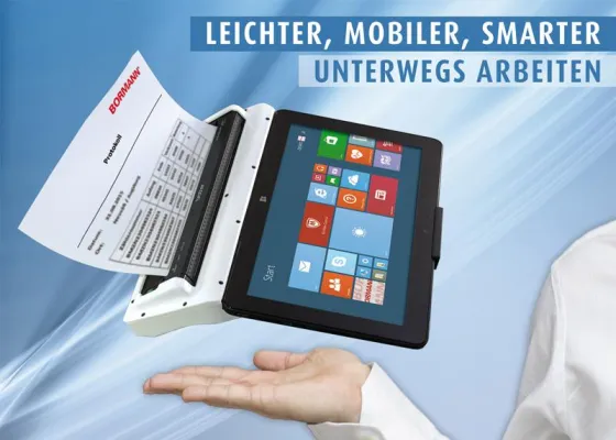 Mobil Arbeiten und Drucken – BORMANN stellt PrinTab V11Pro einen Tablet-PC mit integriertem DIN A4 Drucker vor Bild: Mobil Arbeiten und Drucken – BORMANN stellt PrinTab V11Pro einen Tablet-PC mit integriertem DIN A4 Drucker vor