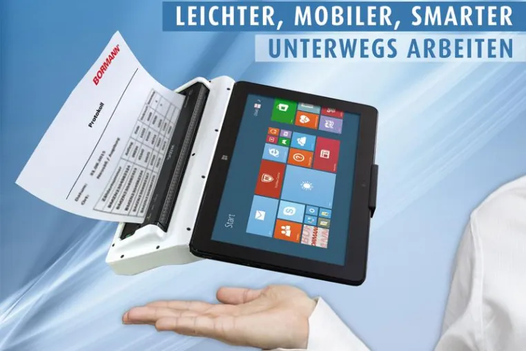 Bild: Mobil Arbeiten und Drucken – BORMANN stellt PrinTab V11Pro einen Tablet-PC mit integriertem DIN A4 Drucker vor