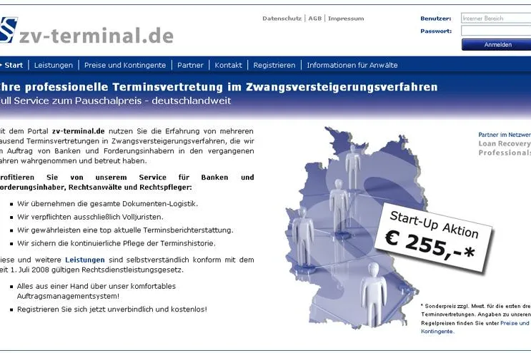Bild: Terminsvertretung im Zwangsversteigerungsverfahren mit dem Internet-Dienst zv-terminal.de
