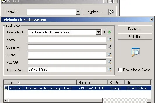 Rückwärtssuche zur Anruferidentifikation - serVonic IXI-Call greift auf „DasTelefonbuch“, „klickServer“ und „TwixTel“ zu Bild: Rückwärtssuche zur Anruferidentifikation - serVonic IXI-Call greift auf „DasTelefonbuch“, „klickServer“ und „TwixTel“ zu