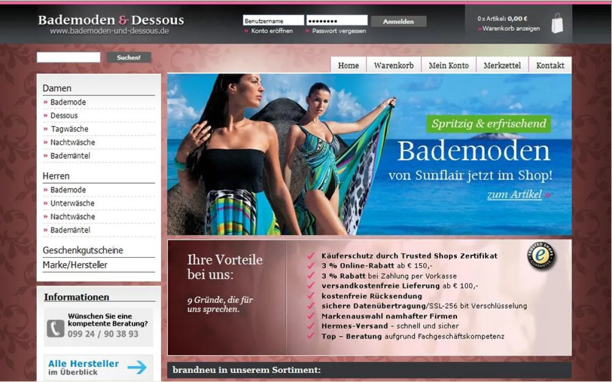 Der Onlineshop für Bademode von Sunflair und anderen Top-Marken