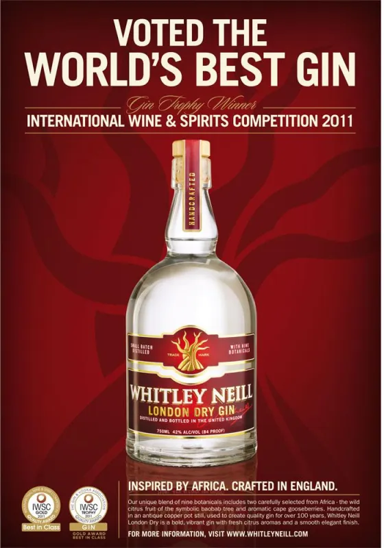 Zum weltbesten Gin 2011 gewählt. Whitley Neill.