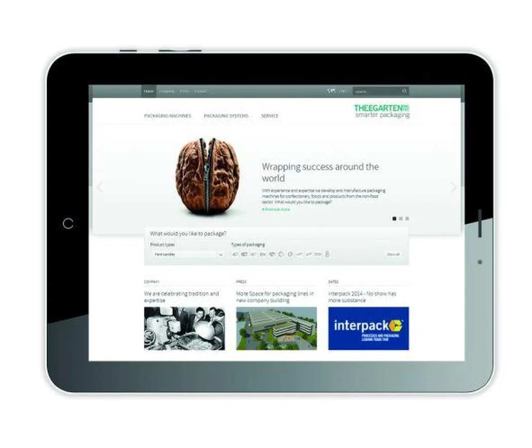 Die Internetseite von Theegarten-Pactec präsentiert sich im neuen Corporate Design des Unternehmens.