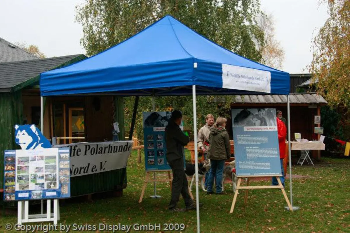 Bei Huskytreffen unverzichtbar: die Faltzelte von Swiss Display