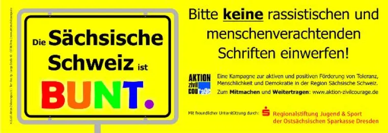 Ab sofort zu haben:Der Briefkastenaufkleber der Kampagne "Die Sächsische Schweiz ist BUNT." Bild: Ab sofort zu haben:Der Briefkastenaufkleber der Kampagne "Die Sächsische Schweiz ist BUNT."