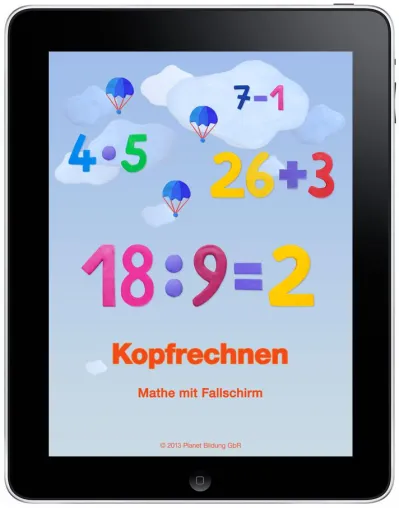 Bild: Kopfrechnen – Mathe mit Fallschirm, neues iPad Lernspiel für Kinder und Erwachsene