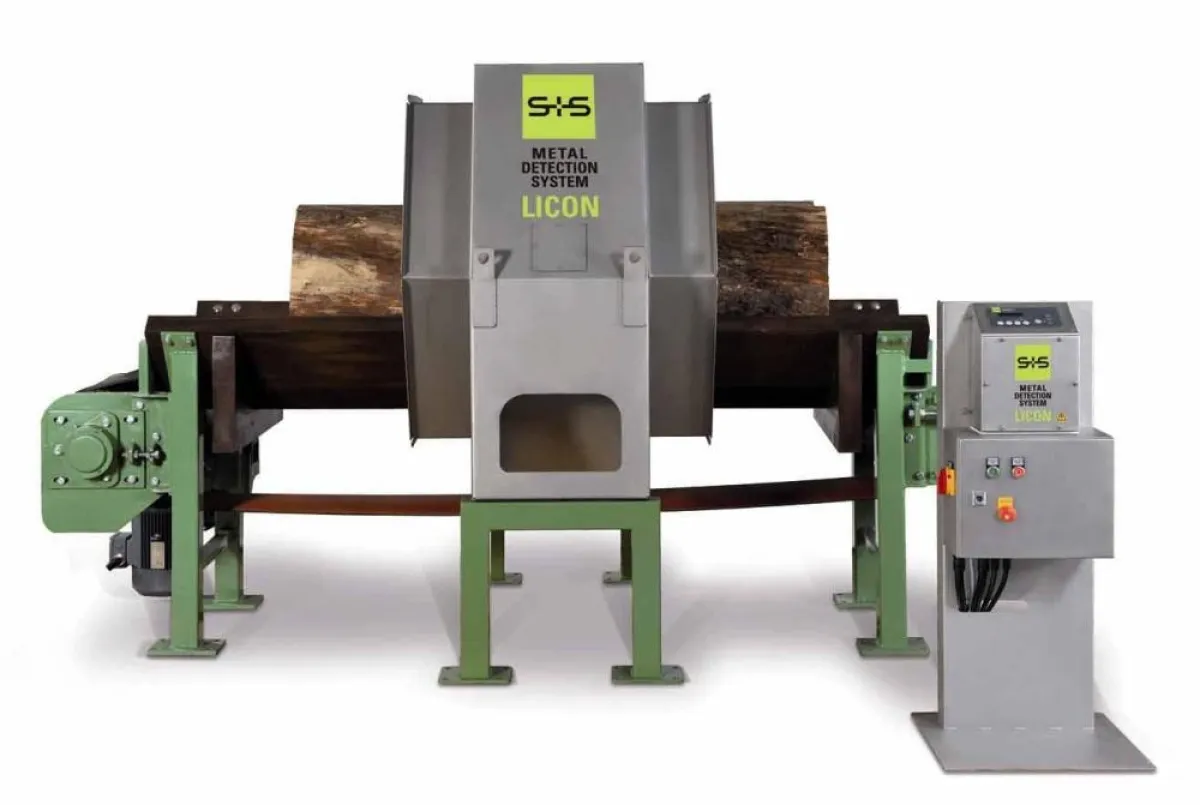 Das Metall-Detektionssystem LICON-HX von S+S detektiert Metallteile in Holzstämmen, ver-hindert so Schäden am Sägegatter und damit teure Reparaturen und Ausfallzeiten.