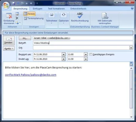 Bild: Videokonferenzlösung PlaceCam und MS Outlook bilden Tandem