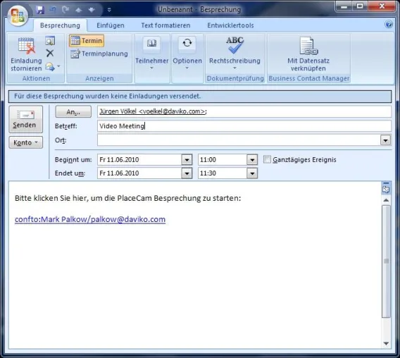 Bild: Videokonferenzlösung PlaceCam und MS Outlook bilden Tandem