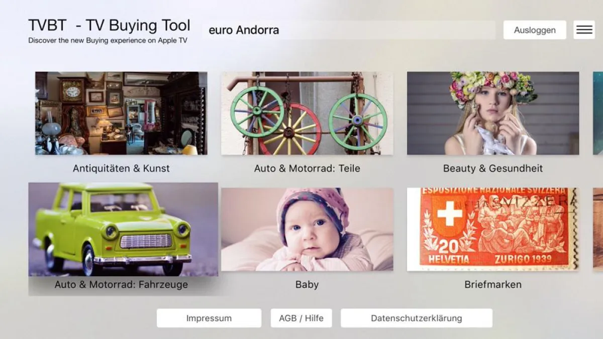 Startseite der Marktplatz App TVBT