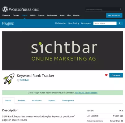 Bild: Der Keyword-Rank-Tracker: kostenloses WordPress-Plugin der Sichtbar Online Marketing AG
