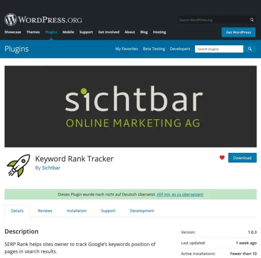 Bild: Der Keyword-Rank-Tracker: kostenloses WordPress-Plugin der Sichtbar Online Marketing AG
