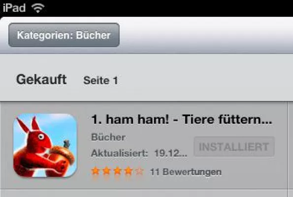 Bild: PLATZ 1 iPad Top Charts Deutschland, Kategorie Bücher: "ham ham! Tiere füttern für Kleinkinder und Kinder