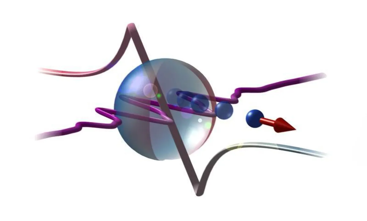 Das gezielt geformte Laserlicht erzeugt ein plasmonisch verstärktes Nahfeld, das die Vorwärtsbeschleunigung von Elektronen in den nur wenige Nanometer großen Metallclustern antreibt. ()