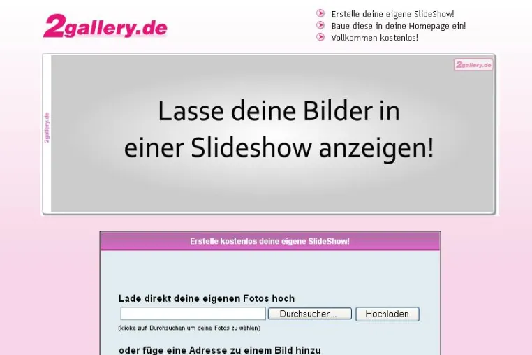 2gallery.de - kostenlose SlideShow als neue Bereicherung für jeden Webmaster und Onlinefans Bild: 2gallery.de - kostenlose SlideShow als neue Bereicherung für jeden Webmaster und Onlinefans