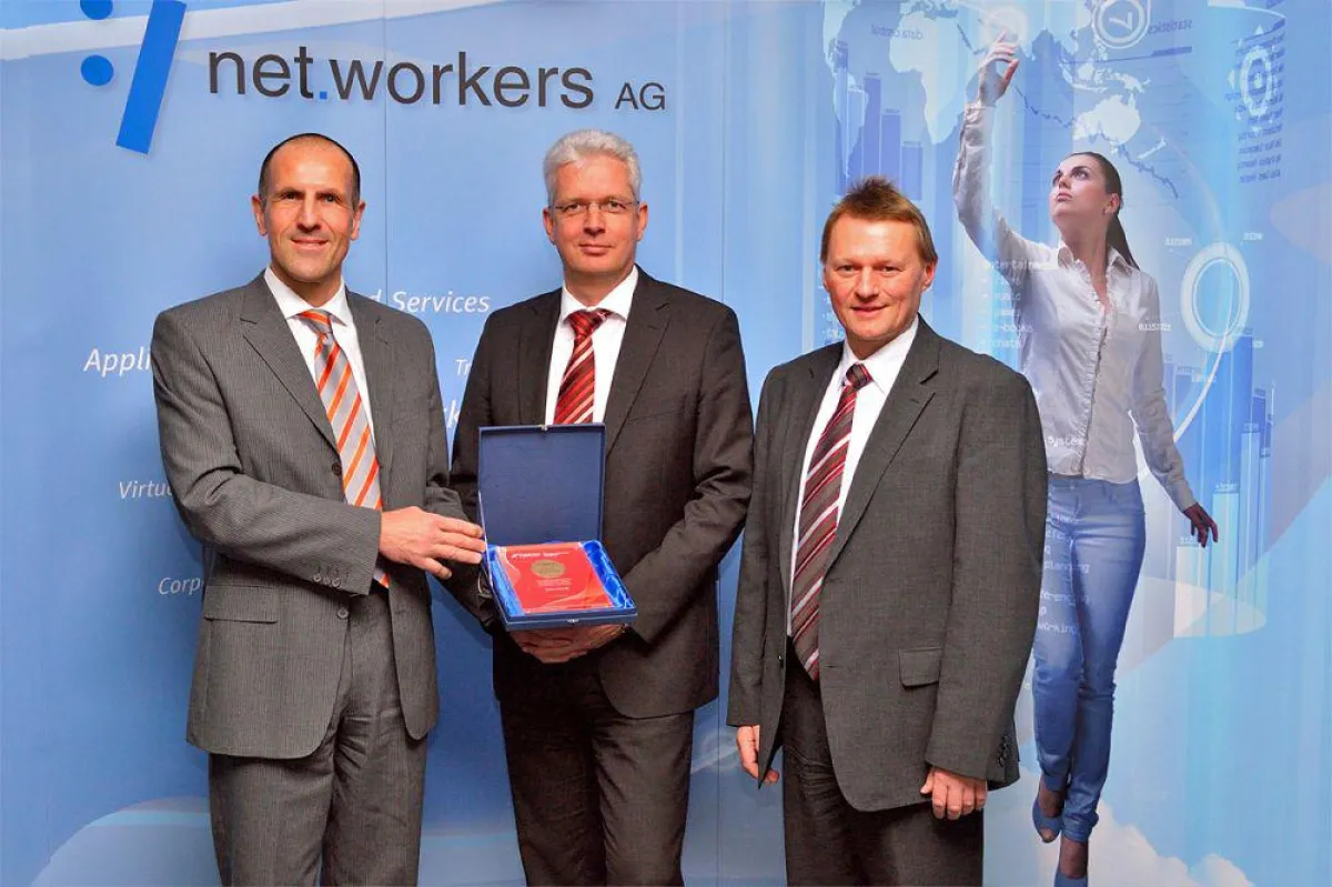 v. l.: Kretzberg (Vorstand Networkers), Dreusche (SD DataCore), Voß (Vertriebsleiter Networkers)