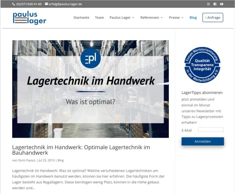 Paulus-Lager® startet Info-Blog: Hilfreiches Wissen zur Lagerorganisation in Bauhandwerksbetrieben Bild: Paulus-Lager® startet Info-Blog: Hilfreiches Wissen zur Lagerorganisation in Bauhandwerksbetrieben