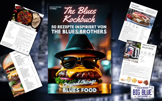 Bild: Neuauflage bei Amazon: „The Blues Kochbuch: 50 Rezepte inspiriert von The Blues Brothers“ – von Big Blue