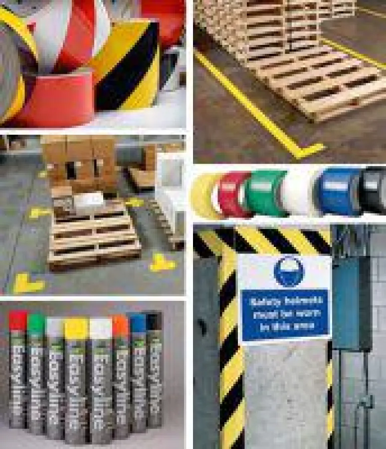 Bodenmarkierungen: Selbstklebebänder und -formen, Sprüh- und Straßenfarben