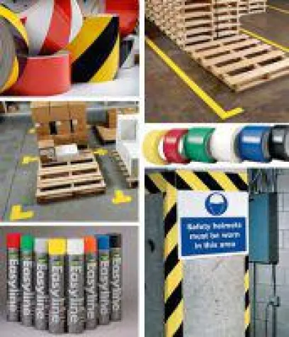 Bodenmarkierungen: Selbstklebebänder und -formen, Sprüh- und Straßenfarben Bild: Bodenmarkierungen: Selbstklebebänder und -formen, Sprüh- und Straßenfarben