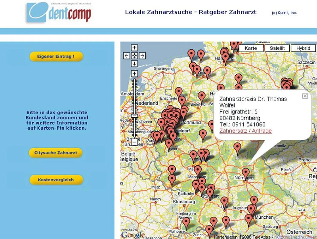 Lokale Zahnarztsuche ermöglicht zweite Zahnarztmeinung und Preisvergleich.