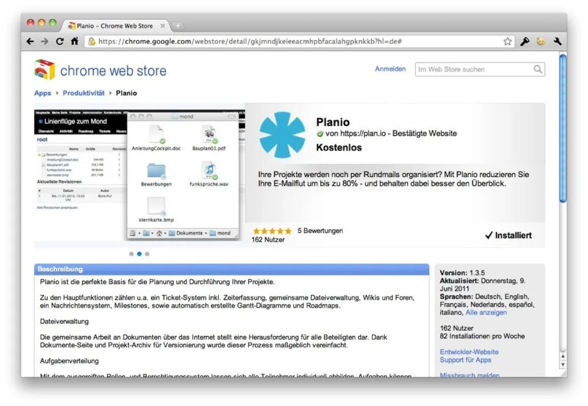 Planio App im Chrome Web Store