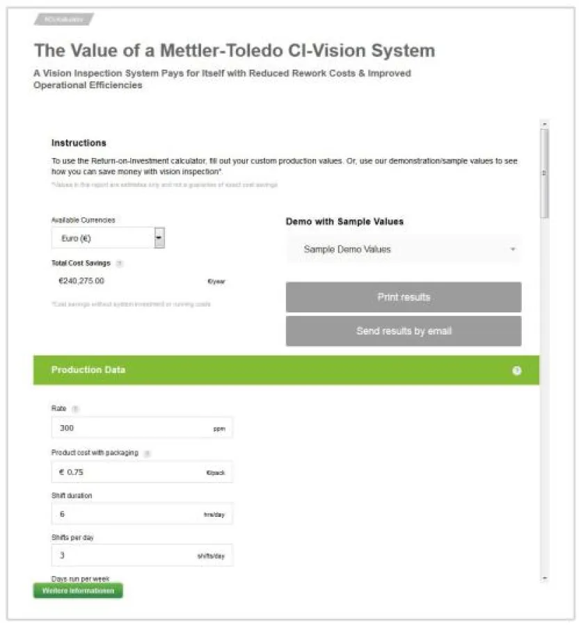 Der METTLER TOLEDO ROI-Rechner: Bewertungsgrundlage für fundierte Investitionsentscheidungen.