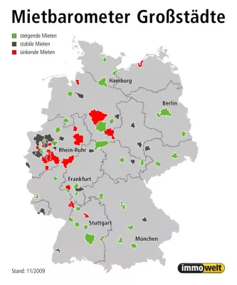 Bild: Mietbarometer deutsche Großstädte: Preise steigen im Süden deutlich, die Mitte verliert